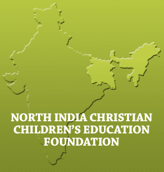 A green map of india with the words north india christian children 's education foundation underneath.