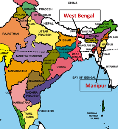 A map of india with the names of each region.