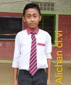A young boy wearing a tie and pants.