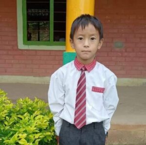 A young boy in a tie and shirt